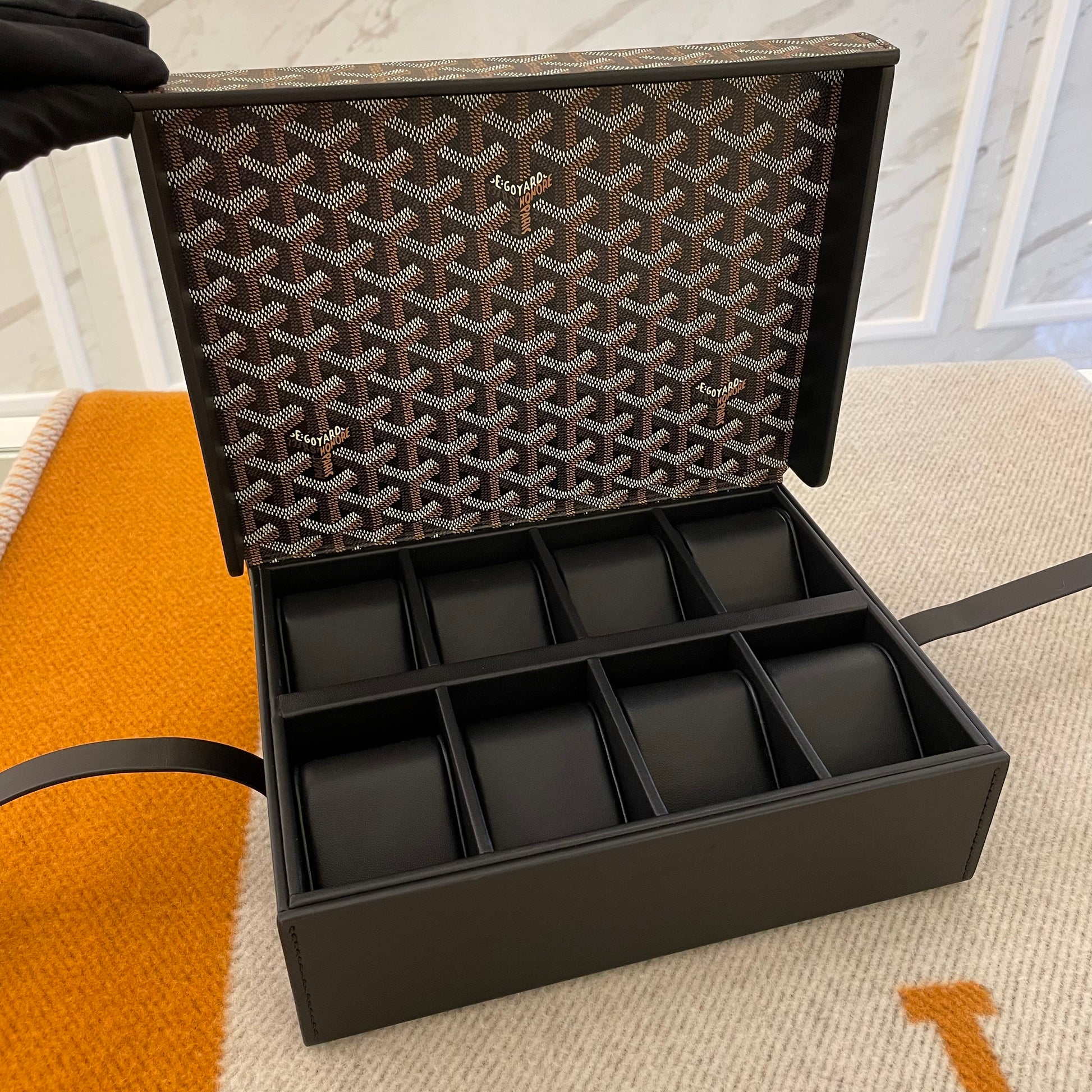 SOLD - Genuine Goyard Black Leather Watch Box for 8 Watches