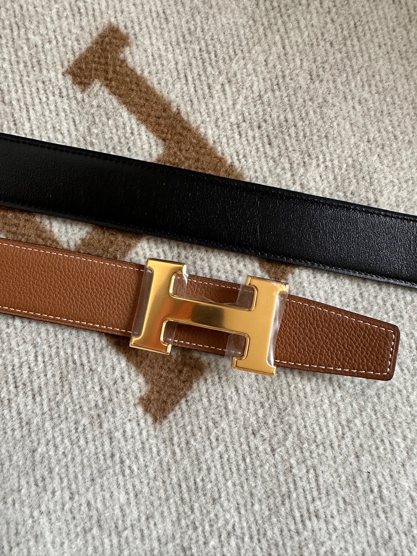 Hermès 32mm belt buckle & reversible leather strap 95cm