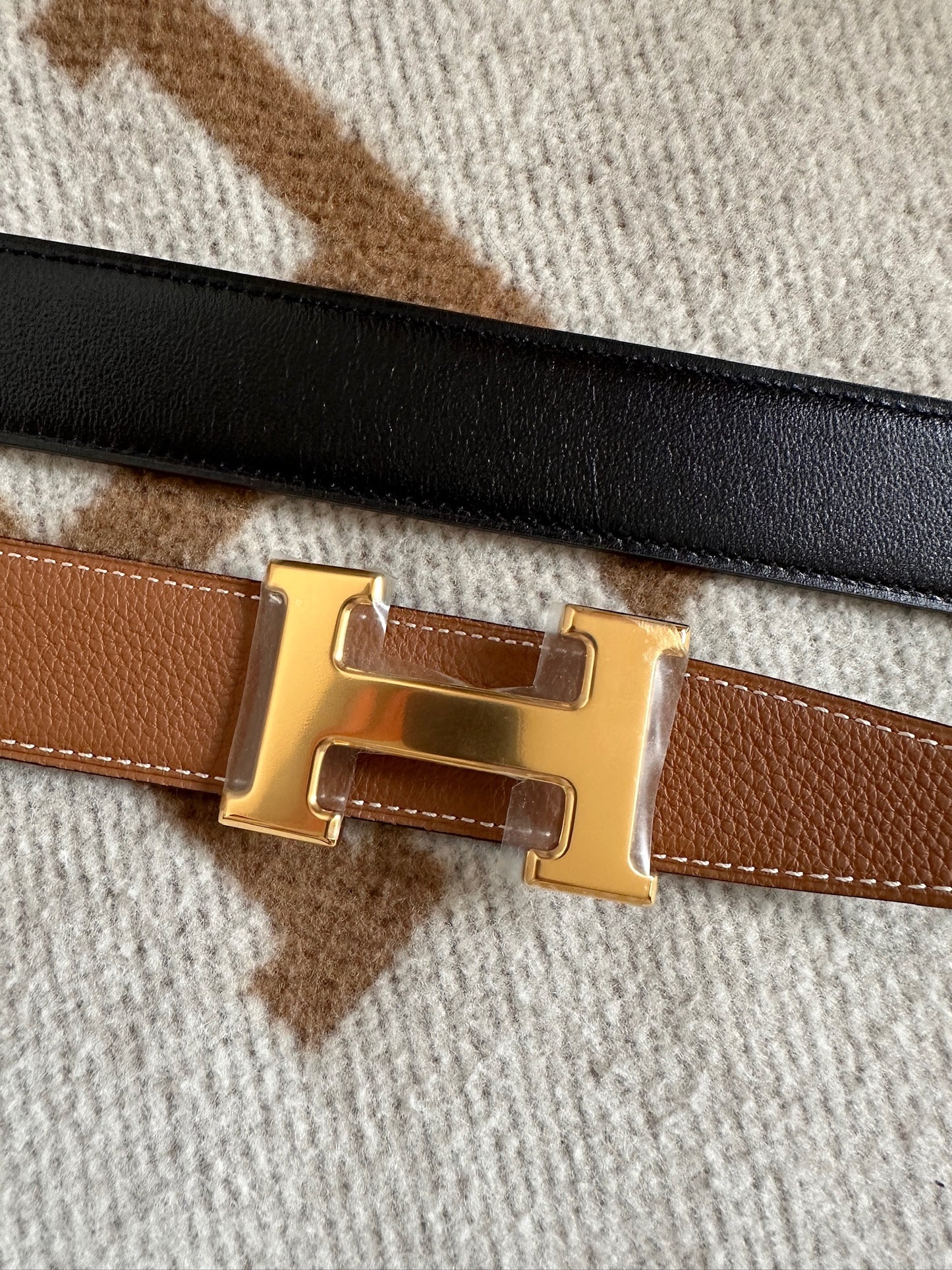 Hermès 32mm belt buckle & reversible leather strap 95cm